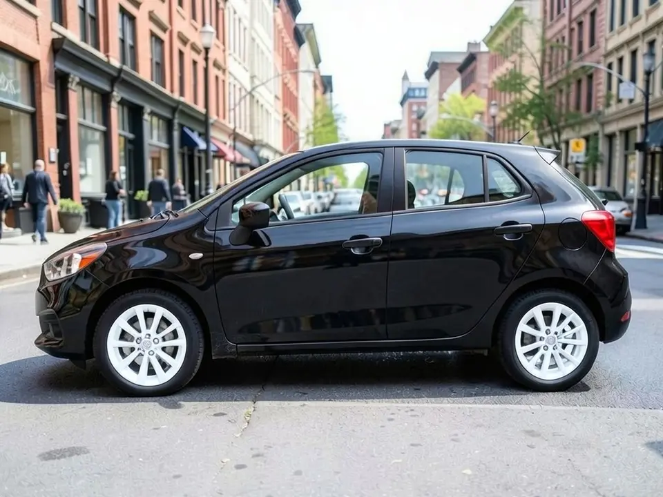 AI-drawn sample: the same black hatchback on white wheels