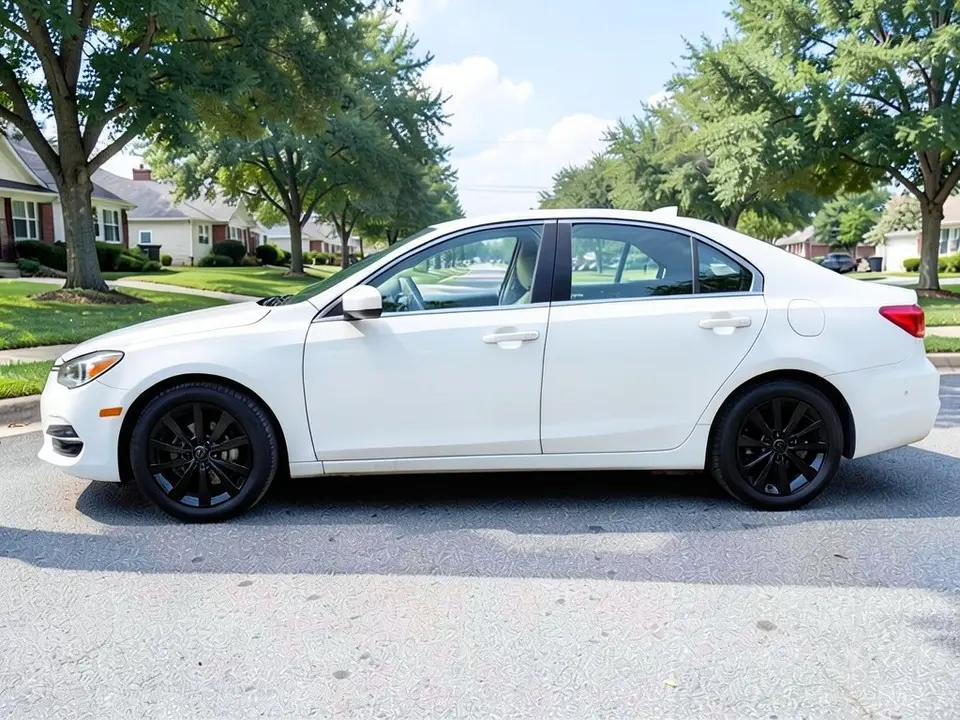 AI-drawn sample: the same white sedan on gloss black wheels