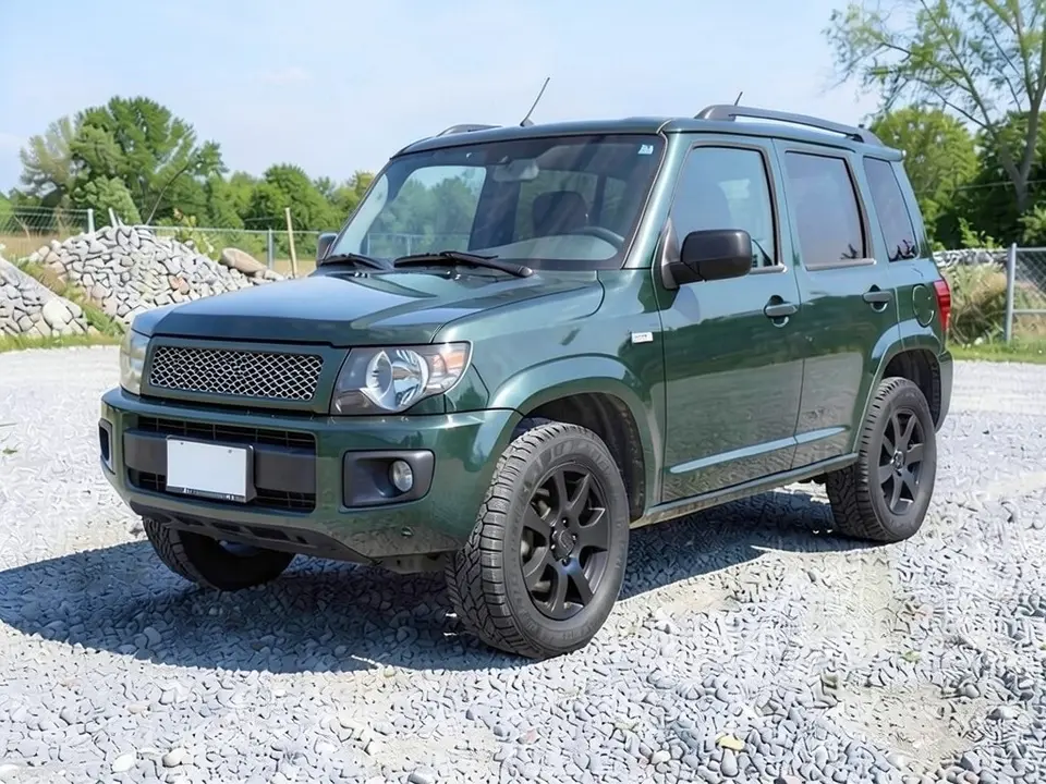 AI-drawn sample: a dark green SUV with black wheels on a gravel lot seen from a front corner