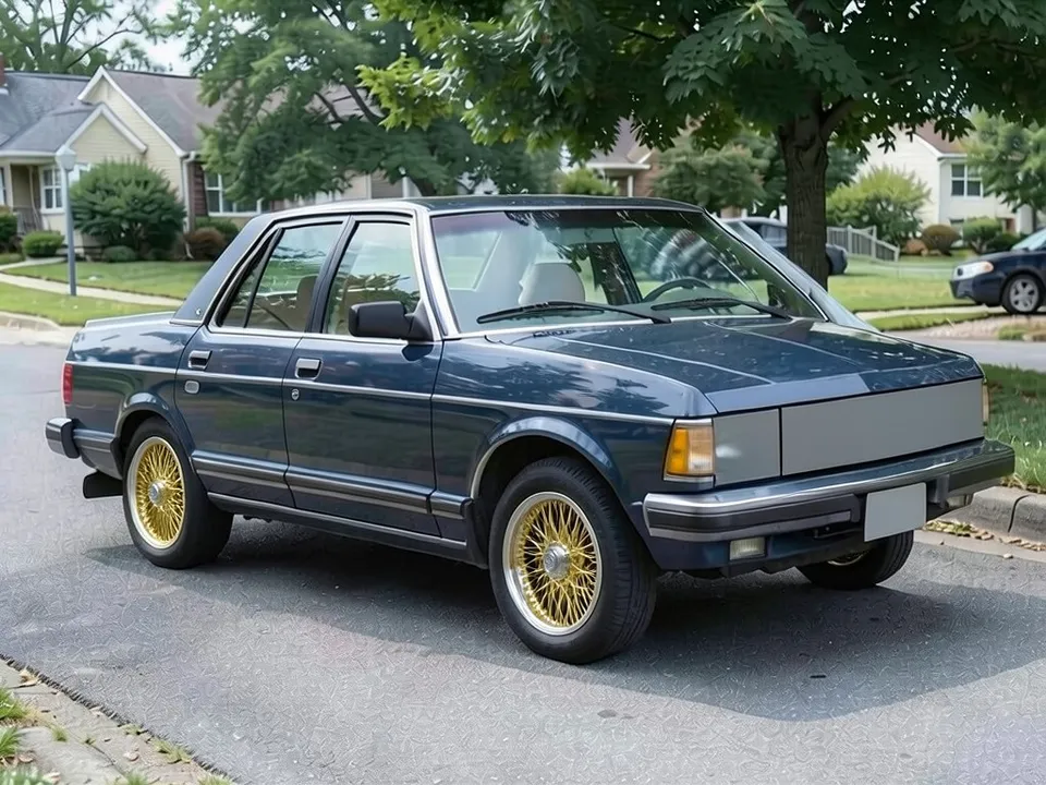 AI-drawn sample: the same sedan on gold wire wheels