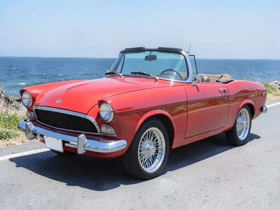 AI-drawn sample: the same convertible on chrome wire wheels